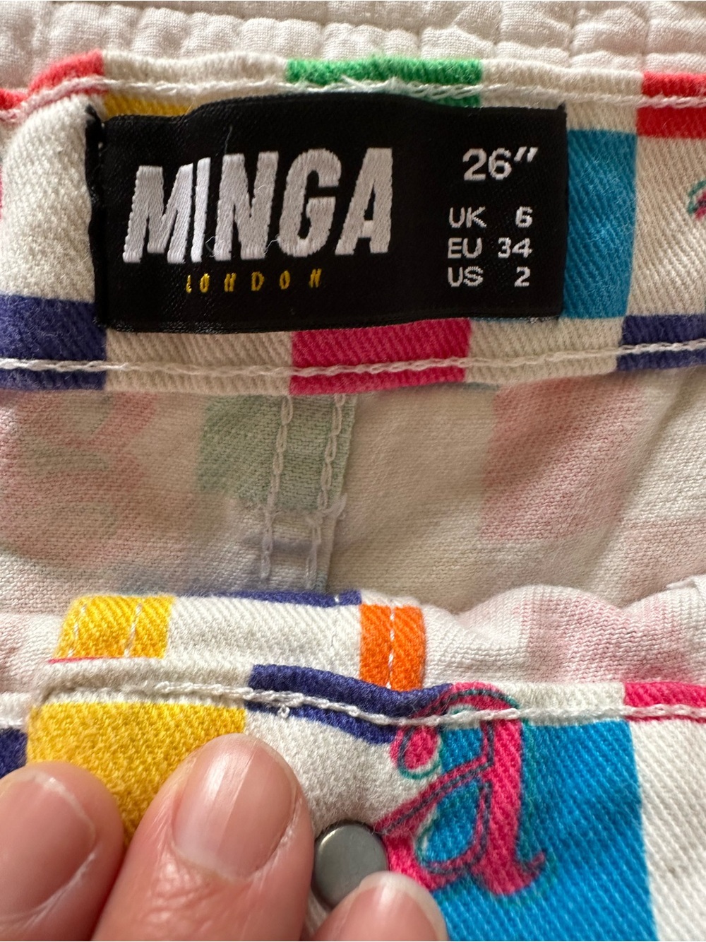 Minga London Women’s Rainbow Check Mini Skirt Size 2 USA Button Front Multicolor - Picture 4 of 9